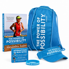 Race Day Pack with sports visor, book, affirmations, gear bag and wristband